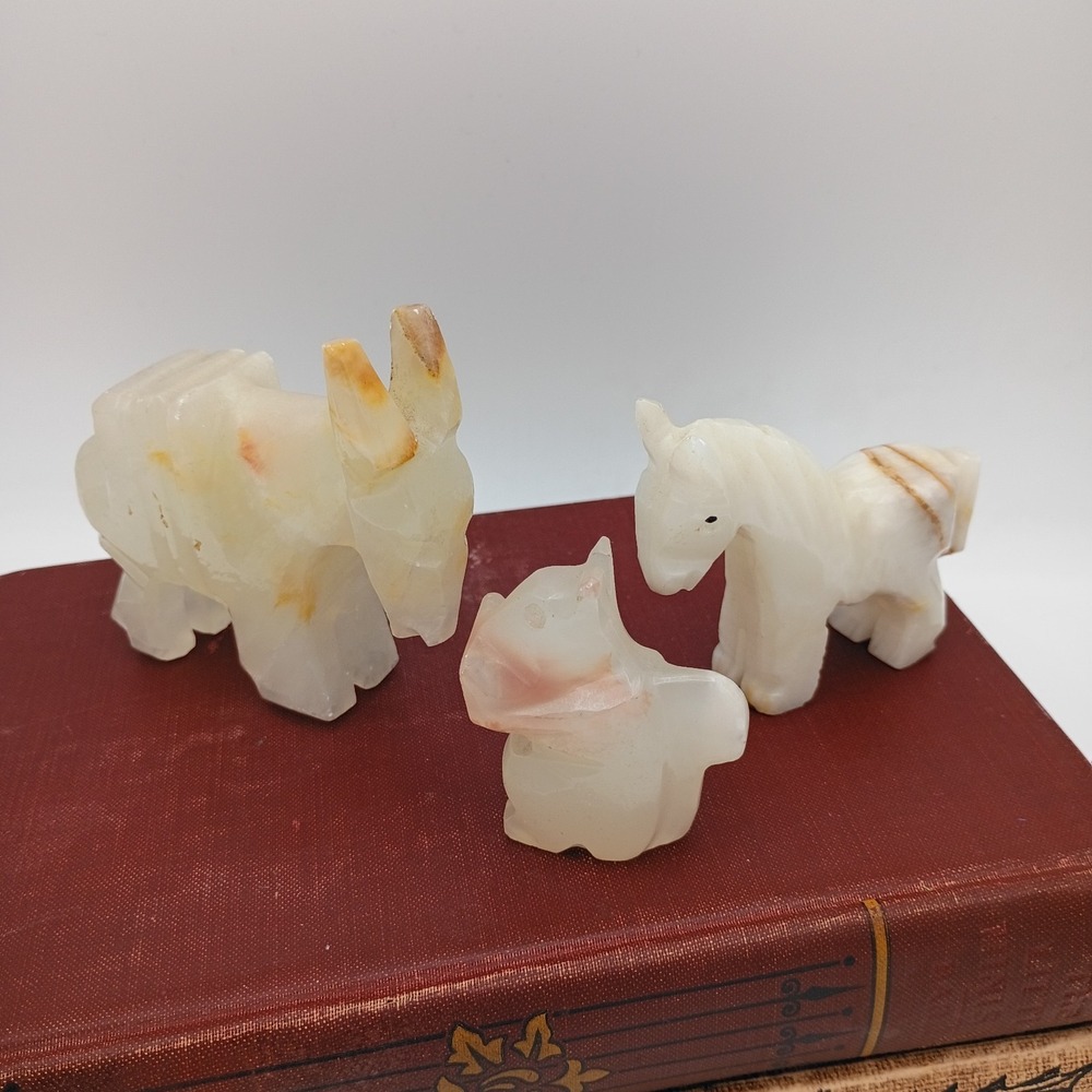 Alabaster Onyx Marble Stone Horse, Donkey & Squirrel Mexico Figurines Lot of 3